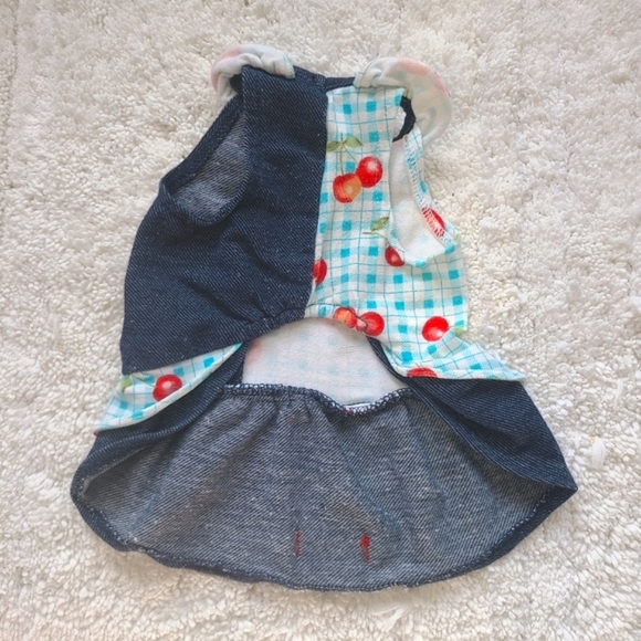 Dog Dress Blue Plaid Ruffle & Cherries - Picture 2 of 8